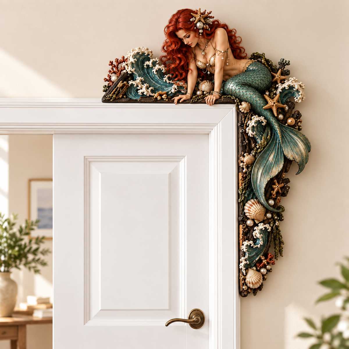 🧜♀️ 🐚 Beautiful Mermaid Door Corner 🌊 Waves & Seashells Fantasy Wall Decor