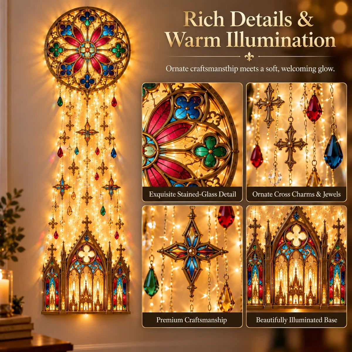 ✨ Cathedral Glow Cross Cascade Christmas Wall Light