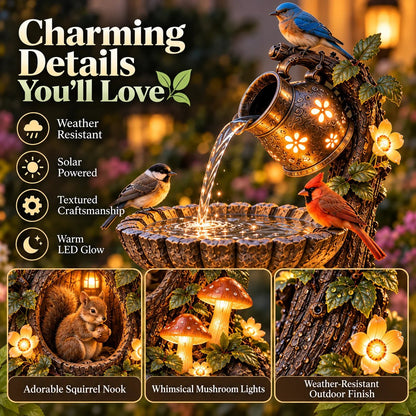 🐿️ Solar Birdbath Fountain Garden Decor – A Cozy Wildlife Haven for Your Yard