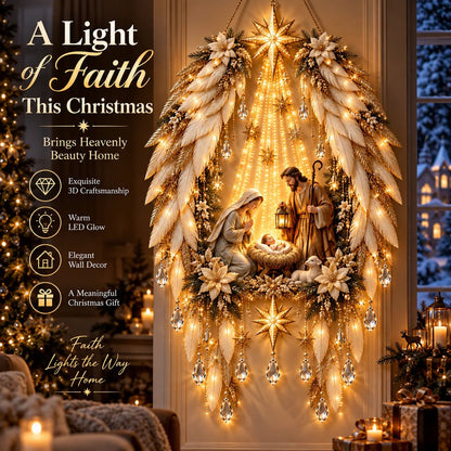 ✨👼 Heavenly Angel Wings Nativity Light✨ – Lighted Christmas Wall Decor
