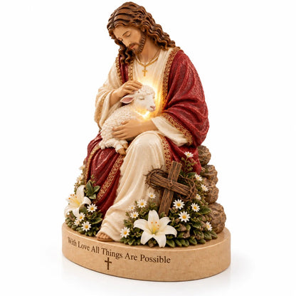 🔥 60,000+ Sold! ✝️ Jesus & Lamb Lighted Sea Glass Statue — A Beautiful Symbol of Faith
