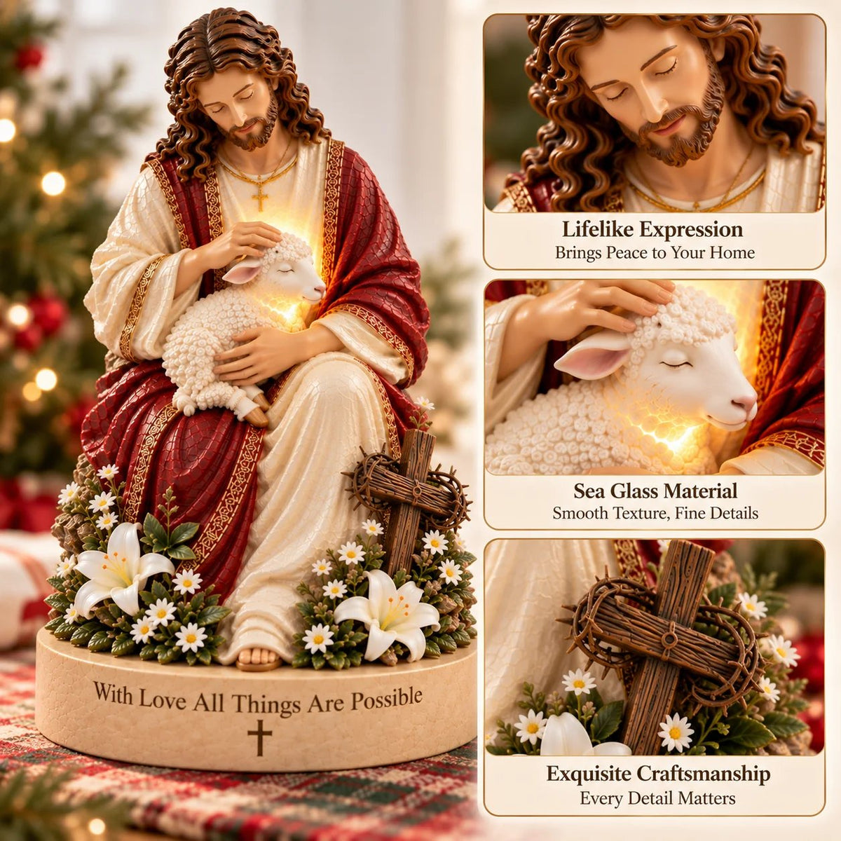 🔥 60,000+ Sold! ✝️ Jesus & Lamb Lighted Sea Glass Statue — A Beautiful Symbol of Faith